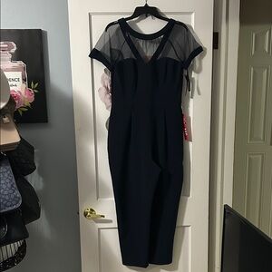 Elegant Navy Blue Sheer Yoke Jumper